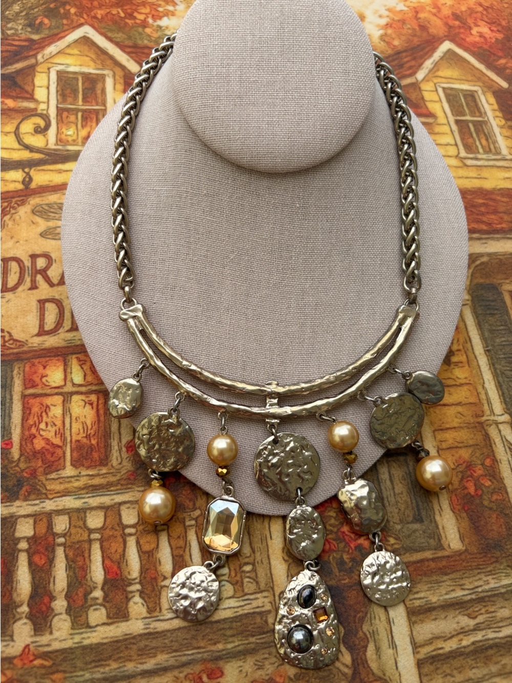 Chico's Gold-Tone Mixed Charm Necklace with Pearl Accents